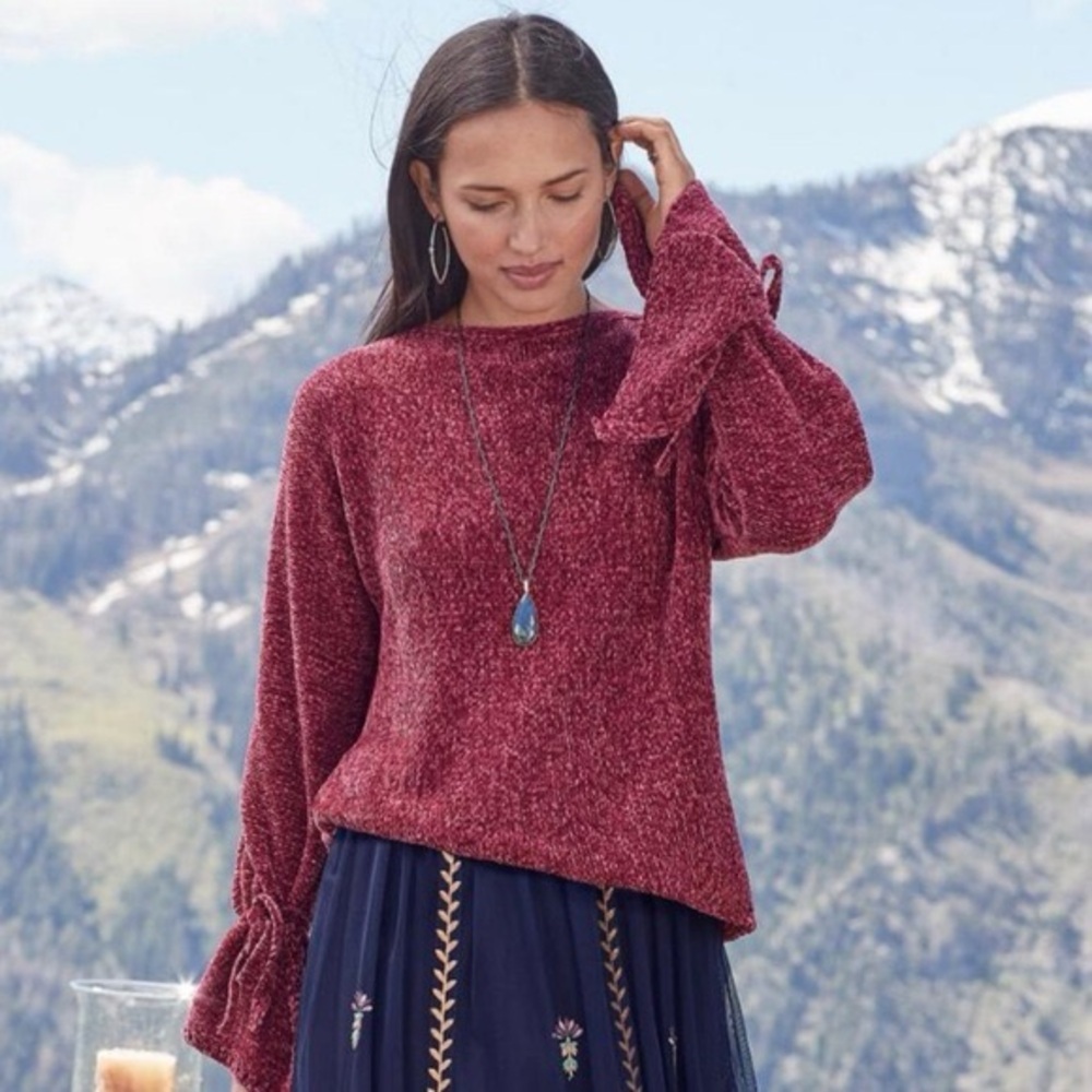 Sundance Samantha Chenille Bell Sleeve Pullover Sweater Women’s Small Dark Blue - Picture 1 of 8
